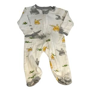 Burts Bees Baby Organic Cotton Bunny Footed Pajamas 0-3M White Grey Yellow Zip